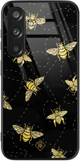 Casimoda Samsung Galaxy S24 glazen hardcase - Bee yourself Zwart, Goudkleurig