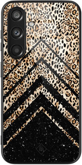 Casimoda Samsung Galaxy S24 glazen hardcase - Chevron luipaard Zwart