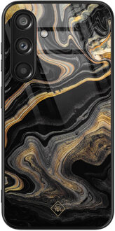 Casimoda Samsung Galaxy S24 glazen hardcase - Marbling Zwart, Goudkleurig
