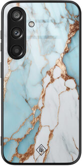 Casimoda Samsung Galaxy S24 glazen hardcase - Marmer lichtblauw