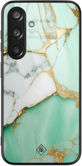 Casimoda Samsung Galaxy S24 glazen hardcase - Marmer mint goud Mint, Goudkleurig