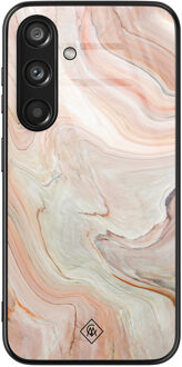 Casimoda Samsung Galaxy S24 glazen hardcase - Marmer waves Bruin/beige