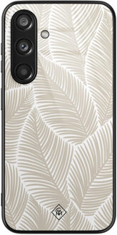 Casimoda Samsung Galaxy S24 glazen hardcase - Palmy leaves beige Bruin/beige