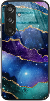 Casimoda Samsung Galaxy S24 glazen hardcase - Space borders Groen, Goudkleurig