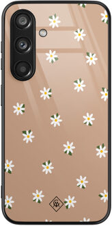Casimoda Samsung Galaxy S24 glazen hardcase - Sweet daisies Bruin/beige