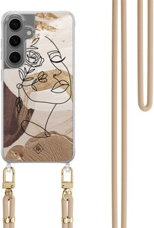 Casimoda Samsung Galaxy S24 hoesje met beige koord - Abstract gezicht bruin Bruin/beige