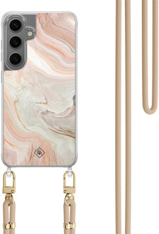 Casimoda Samsung Galaxy S24 hoesje met beige koord - Marmer waves Bruin/beige