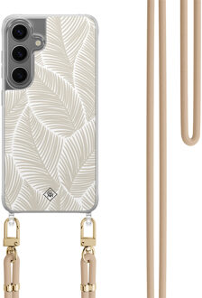 Casimoda Samsung Galaxy S24 hoesje met beige koord - Palm leaves beige Bruin/beige