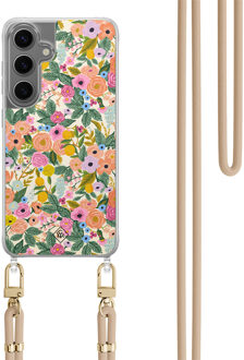 Casimoda Samsung Galaxy S24 hoesje met beige koord - Pink garden Roze