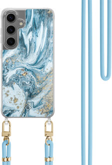 Casimoda Samsung Galaxy S24 hoesje met blauw koord - Marble sea
