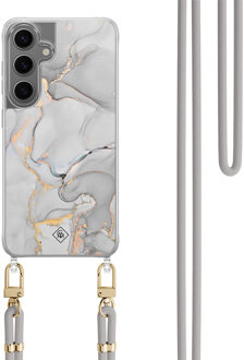 Casimoda Samsung Galaxy S24 hoesje met grijs koord - Marmer grijs Grijs/zilverkleurig