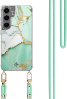 Casimoda Samsung Galaxy S24 hoesje met mint koord - Marmer mintgroen