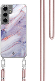 Casimoda Samsung Galaxy S24 hoesje met rosegoud koord - Marmer paars