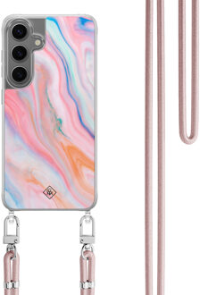Casimoda Samsung Galaxy S24 hoesje met rosegoud koord - Pink glam Roze