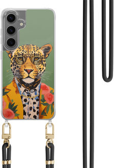 Casimoda Samsung Galaxy S24 hoesje met zwart koord - Luipaard hipster Groen