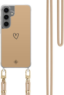 Casimoda Samsung Galaxy S24 Plus hoesje met beige koord - Hart bruin Bruin/beige