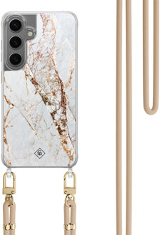 Casimoda Samsung Galaxy S24 Plus hoesje met beige koord - Marmer goud Goudkleurig