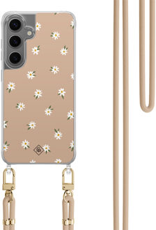 Casimoda Samsung Galaxy S24 Plus hoesje met beige koord - Sweet daisies Bruin/beige