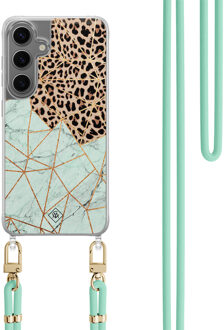 Casimoda Samsung Galaxy S24 Plus hoesje met mint koord - Luipaard marmer mint