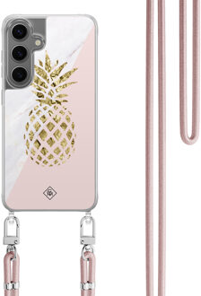 Casimoda Samsung Galaxy S24 Plus hoesje met rosegoud koord - Ananas Roze
