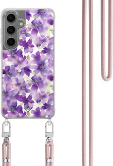 Casimoda Samsung Galaxy S24 Plus hoesje met rosegoud koord - Floral violet Paars