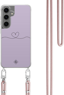 Casimoda Samsung Galaxy S24 Plus hoesje met rosegoud koord - Hart lila Paars