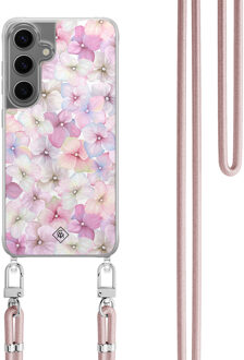 Casimoda Samsung Galaxy S24 Plus hoesje met rosegoud koord - Hortensia Paars