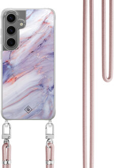 Casimoda Samsung Galaxy S24 Plus hoesje met rosegoud koord - Marmer paars