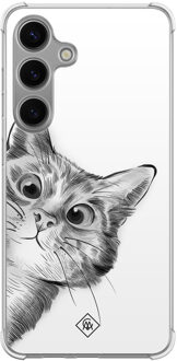Casimoda Samsung Galaxy S24 shockproof hoesje - Kat kiekeboe Grijs/zilverkleurig
