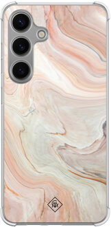 Casimoda Samsung Galaxy S24 shockproof hoesje - Marmer waves Bruin/beige