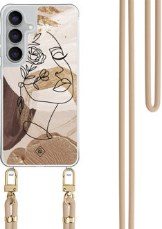 Casimoda Samsung Galaxy S25 FE hoesje met beige koord - Abstract gezicht bruin Bruin/beige