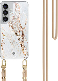 Casimoda Samsung Galaxy S25 FE hoesje met beige koord - Marmer goud Goudkleurig