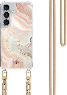 Casimoda Samsung Galaxy S25 FE hoesje met beige koord - Marmer waves Bruin/beige