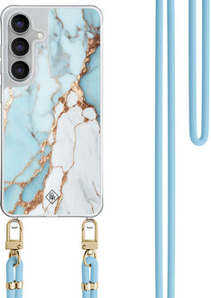 Casimoda Samsung Galaxy S25 FE hoesje met blauw koord - Marmer lichtblauw