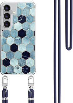 Casimoda Samsung Galaxy S25 FE hoesje met donkerblauw koord - Blue cubes