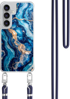 Casimoda Samsung Galaxy S25 FE hoesje met donkerblauw koord - Ocean marble