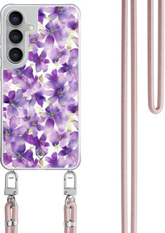 Casimoda Samsung Galaxy S25 FE hoesje met rosegoud koord - Floral violet Paars
