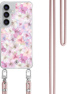 Casimoda Samsung Galaxy S25 FE hoesje met rosegoud koord - Hortensia Paars