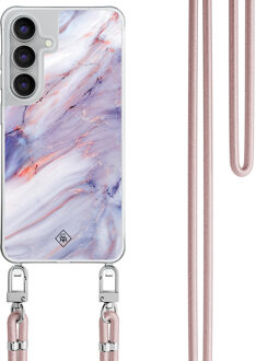 Casimoda Samsung Galaxy S25 FE hoesje met rosegoud koord - Marmer paars