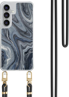 Casimoda Samsung Galaxy S25 FE hoesje met zwart koord - Midnight marble Grijs/zilverkleurig, Blauw