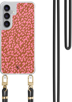 Casimoda Samsung Galaxy S25 FE hoesje met zwart koord - Pink dots Bruin/beige, Roze