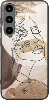 Casimoda Samsung Galaxy S25 glazen hardcase - Abstract gezicht bruin Bruin/beige