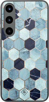 Casimoda Samsung Galaxy S25 glazen hardcase - Blue cubes Blauw