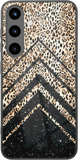 Casimoda Samsung Galaxy S25 glazen hardcase - Chevron luipaard Zwart