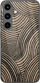 Casimoda Samsung Galaxy S25 glazen hardcase - Ebony waves Zwart, Bruin/beige