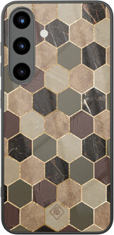 Casimoda Samsung Galaxy S25 glazen hardcase - Kubus bruin groen Bruin/beige