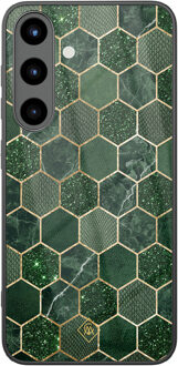 Casimoda Samsung Galaxy S25 glazen hardcase - Kubus groen