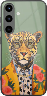 Casimoda Samsung Galaxy S25 glazen hardcase - Luipaard hipster Groen