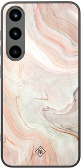 Casimoda Samsung Galaxy S25 glazen hardcase - Marmer waves Bruin/beige