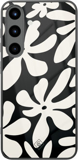 Casimoda Samsung Galaxy S25 glazen hardcase - Noir bloom Zwart